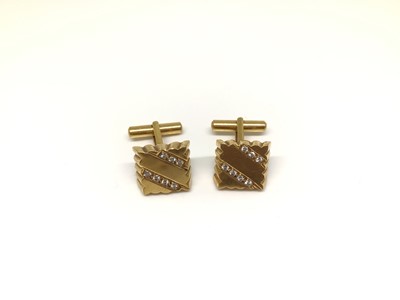 Lot 160 - Pair of French yellow metal diamond set cufflinks by Mecan Elde