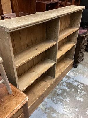 Lot 1066 - Old pine open bookcase with adjustable shelves, 152cm wide, 24cm deep, 125cm high