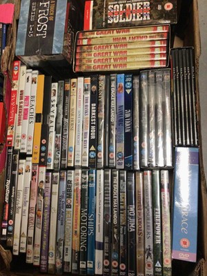 Lot 312 - Three boxes of DVDs, CDs and cassette audio books