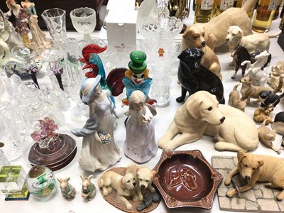 Lot 313 - Figure and animal ornaments including Murano glass clown and cockerel, together with other glassware