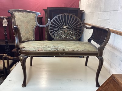 Lot 1093 - Late Victorian inland mahogany salon sofa with pierced scalloped back and scroll end on cabriole legs