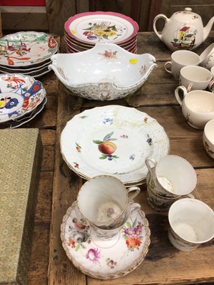 Lot 27 - A Meissen bowl with scalloped rim, moulded basket form, with four root and branch legs, together with other continental china