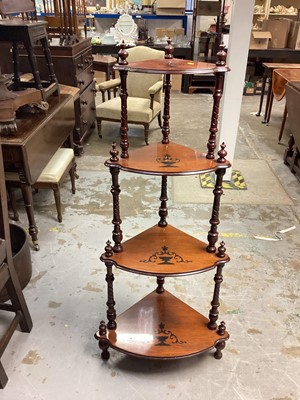 Lot 1077 - Victorian style mahogany four tier corner whatnot, 60cm wide, 134.5cm high