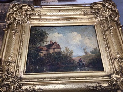 Lot 32 - 18th/19th century Dutch oil on panel in gilt frame, together with a pair of 19th century marine watercolours (3)