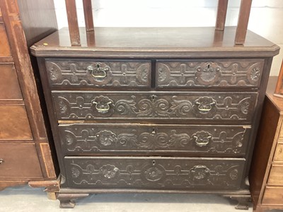 Lot 1102 - Georgian carved oak chest drawers