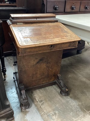 Lot 1082 - Victorian walnut Davenport in need of restoration, 52cm wide, 55cm deep, 81cm high