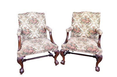 Lot 1450 - Pair of mid-18th century style mahogany Gainsborough armchairs