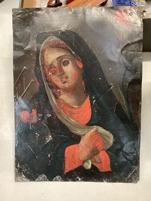Lot 325 - Cuzco School 19th century The Madonna, oil on metal, unframed 35 x 26cm