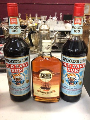 Lot 320 - Two bottles of Wood's 100 Old Navy rum, both 1 litre and a bottle of Four Bells Navy rum, 50cl (3)
