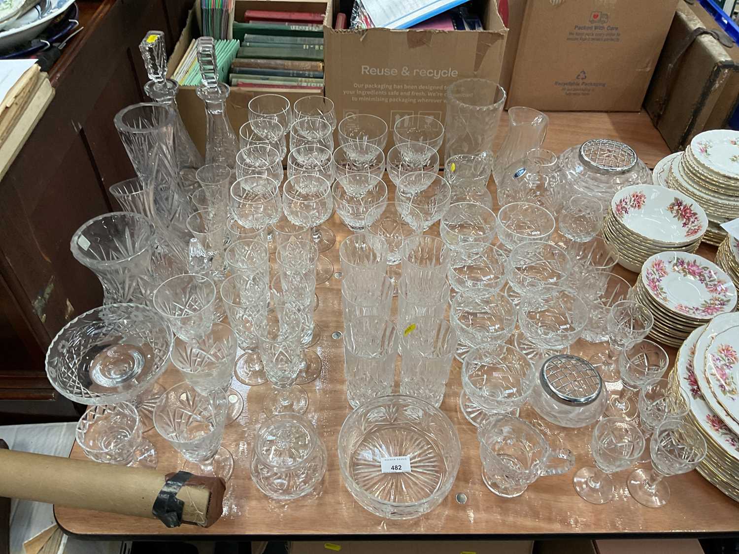 Lot 482 - Collection of cut glass table wares and vases.