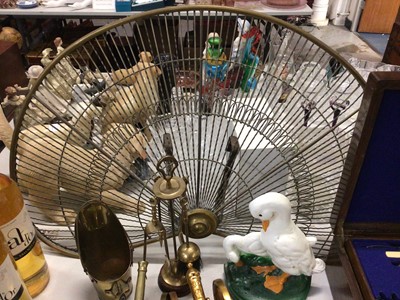 Lot 330 - Canteen of plated cutlery, boxed flatware, trench art small coal scuttle, fan shaped fire guard, other brass and metal ware