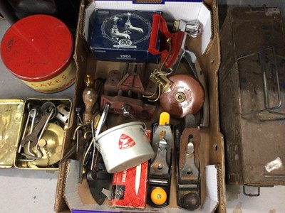 Lot 333 - Group of old tools and accessories, Hofner acoustic guitar, vintage carpet bag and sundries
