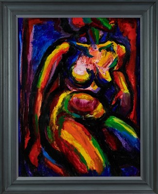 Lot 1159 - *Colin Moss (1914-2005) oil on board - Seated Nude Torso, signed and dated '90, 75cm x 57cm, in painted frame