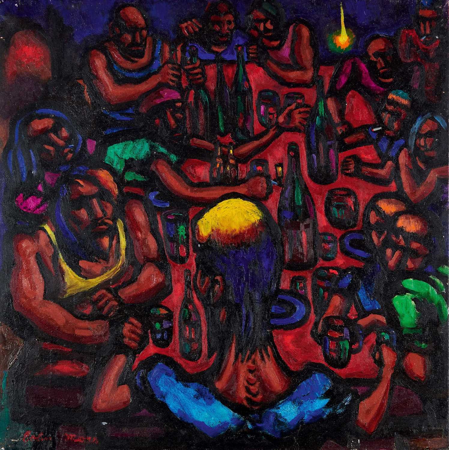 Lot 943 - *Colin Moss ARCA (1914-2005) oil on canvas - Last Supper, signed, 77cm x 77cm, unframed