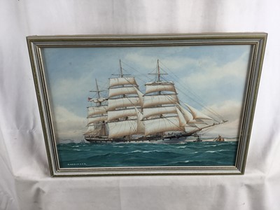 Lot 45 - Pelham Jones (c.1890-c.1950) pair of watercolours - Clippers Crusader and Harbinger at Sea, both signed and dated 1944, 26cm x 38cm, in glazed frames