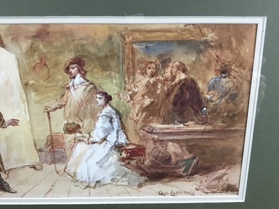 Lot 42 - Charles Cattermole (1832-1900) watercolour - The Artists Studio, signed, 18cm x 31cm, in glazed gilt frame