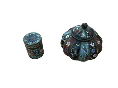 Lot 78 - Cloisonne lidded pot of bulbous form and small cloissonne container