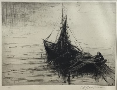 Lot 220 - Frederick Hans HAAGENSEN, (1877-1943), etching - 'Norwegian Fishermen', signed and numbered in pencil, framed and glazed