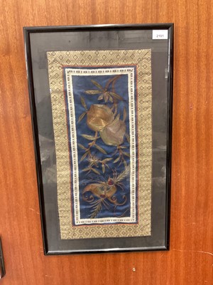 Lot 2101 - Chinese silk sleeve panel in glazed frame