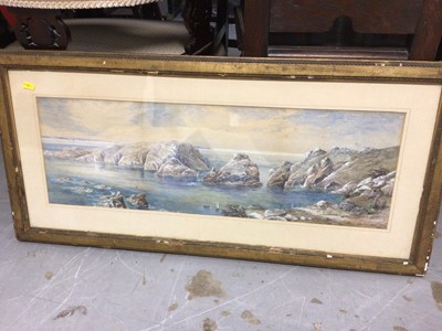 Lot 656 - Large framed marine watercolour, indistinctly signed, and other pictures