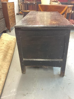 Lot 60 - Antique oak coffer with carved panelled front, 113cm wide, 54cm deep, 63cm high