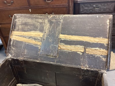 Lot 60 - Antique oak coffer with carved panelled front, 113cm wide, 54cm deep, 63cm high