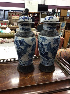 Lot 721 - Pair Chinese blue and white crackle vases