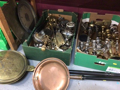 Lot 731 - Pair plated candlesticks and lot metalware ( 2 boxes)