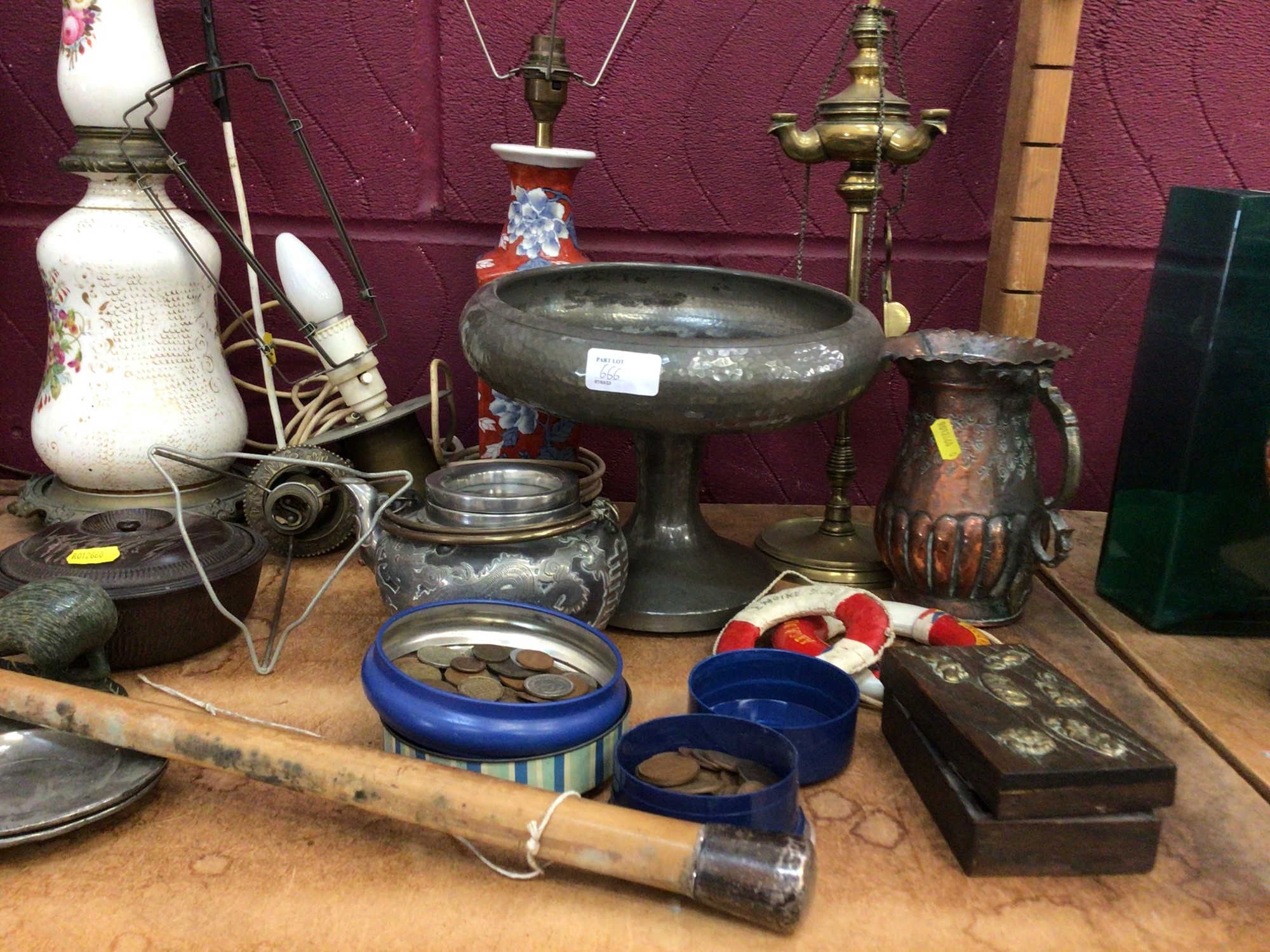 Lot 666 - Sundry items, including lamps, silver topped