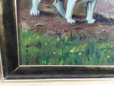 Lot 139 - May Egdell, oil on canvas, A puppy and two kittens, signed, in gilt 
frame. 25 x 40cm.
