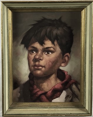 Lot 141 - Italian School 20th Century 
Head and shoulders study of a boy, oil on canvas, 
indistinctly signed, also inscribed verso, in painted 
frame. 30 x23cm.