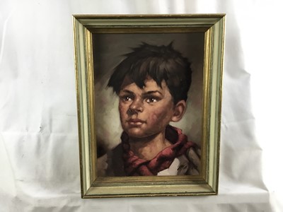 Lot 141 - Italian School 20th Century 
Head and shoulders study of a boy, oil on canvas, 
indistinctly signed, also inscribed verso, in painted 
frame. 30 x23cm.