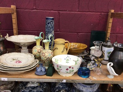 Lot 668 - Group of antique and later china and glassware, including a pair of Doulton ewer, Lladro swan, Victorian flower painted dessert wares, etc