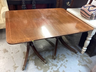 Lot 1139 - Georgian style mahogany twin pedestal dining table with two extra leaves, 148cm x 122cm closed, leaves are 51cm wide and 48cm wide