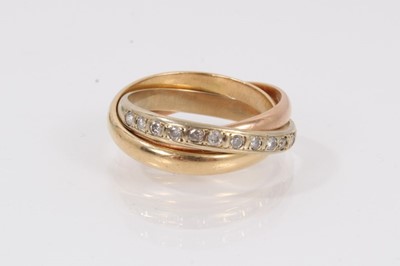 Lot 547 - 18ct three-colour gold ‘Russian wedding ring’