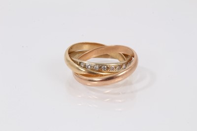 Lot 547 - 18ct three-colour gold ‘Russian wedding ring’