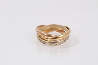 Lot 547 - 18ct three-colour gold ‘Russian wedding ring’