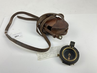 Lot 661 - First World War Officers Verner's Pattern compass, stamped FL No 75245, 1917, in brown leather case dated 1917