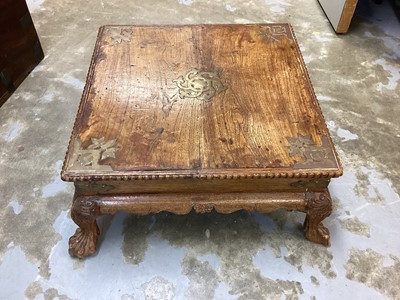 Lot 1145 - Eastern brass mounted hardwood low table on cabriole legs and paw feet, 60cm wide, 26.5cm high