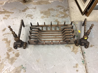 Lot 1155 - Pair of Victorian brass and iron fire dogs together with an iron fire grate