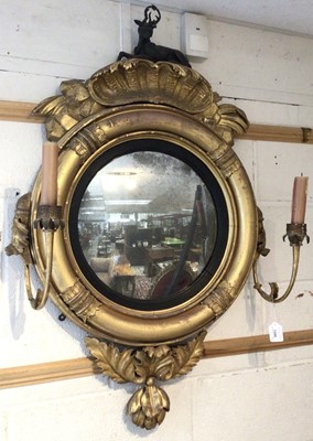 Lot 1399 - George IV gilt framed convex wall mirror with stag mount