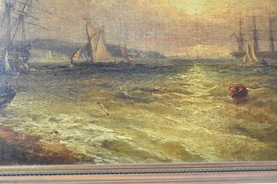 Lot 1191 - John Moore of Ipswich (1820-1902) oil on canvas - shipping at dusk, signed, 28cm x 38cm, in gilt frame