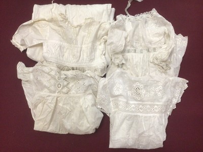 Lot 2102 - Two vintage bowler hats and a group of Edwardian hand embroidered baby dresses, nighties,petticoats