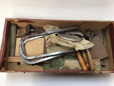 Lot 2447 - Victorian Colman's mustard pine box containing fretworking saws and other tools