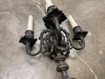 Lot 174 - Classical style bronze and alabaster four branch candelabra