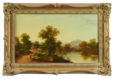 Lot 1183 - James Edwin Meadows (1828-1888) oil on canvas - Figures at rest in river landscape, 31cm x 51cm, in gilt frame