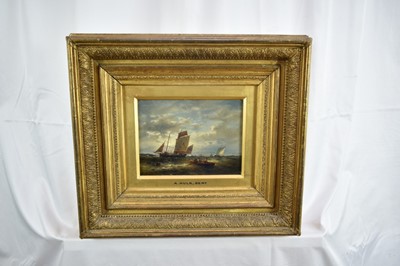 Lot 916 - Abraham Hulk Snr. (1813-1897) oil on panel - vessels at sea, signed, 15.5cm x 20.5cm, in gilt frame
