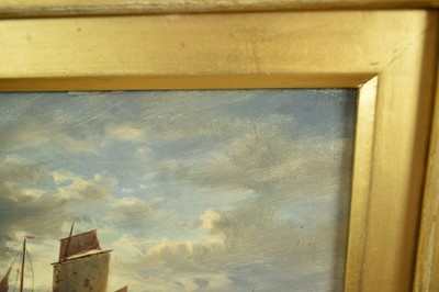 Lot 916 - Abraham Hulk Snr. (1813-1897) oil on panel - vessels at sea, signed, 15.5cm x 20.5cm, in gilt frame
