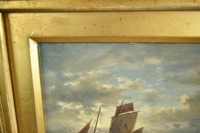 Lot 916 - Abraham Hulk Snr. (1813-1897) oil on panel - vessels at sea, signed, 15.5cm x 20.5cm, in gilt frame