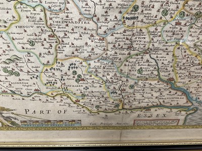 Lot 872 - John Speede, 17th century hand coloured engraved map of Suffolk